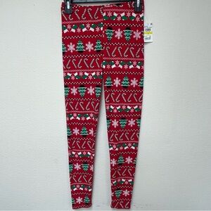 Planet Gold Fair Isle Holiday Leggings - Red, Green & White, Medium NWT